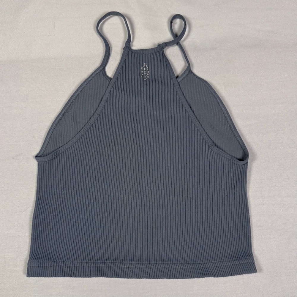 Blue-Gray Ribbed Crop Top - Picture 2 of 6